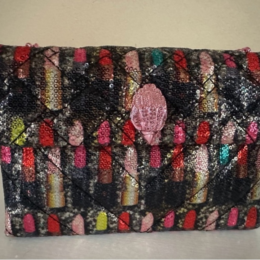 Kurt Geiger Black and Pink Crossbody Bag with Quilted Design